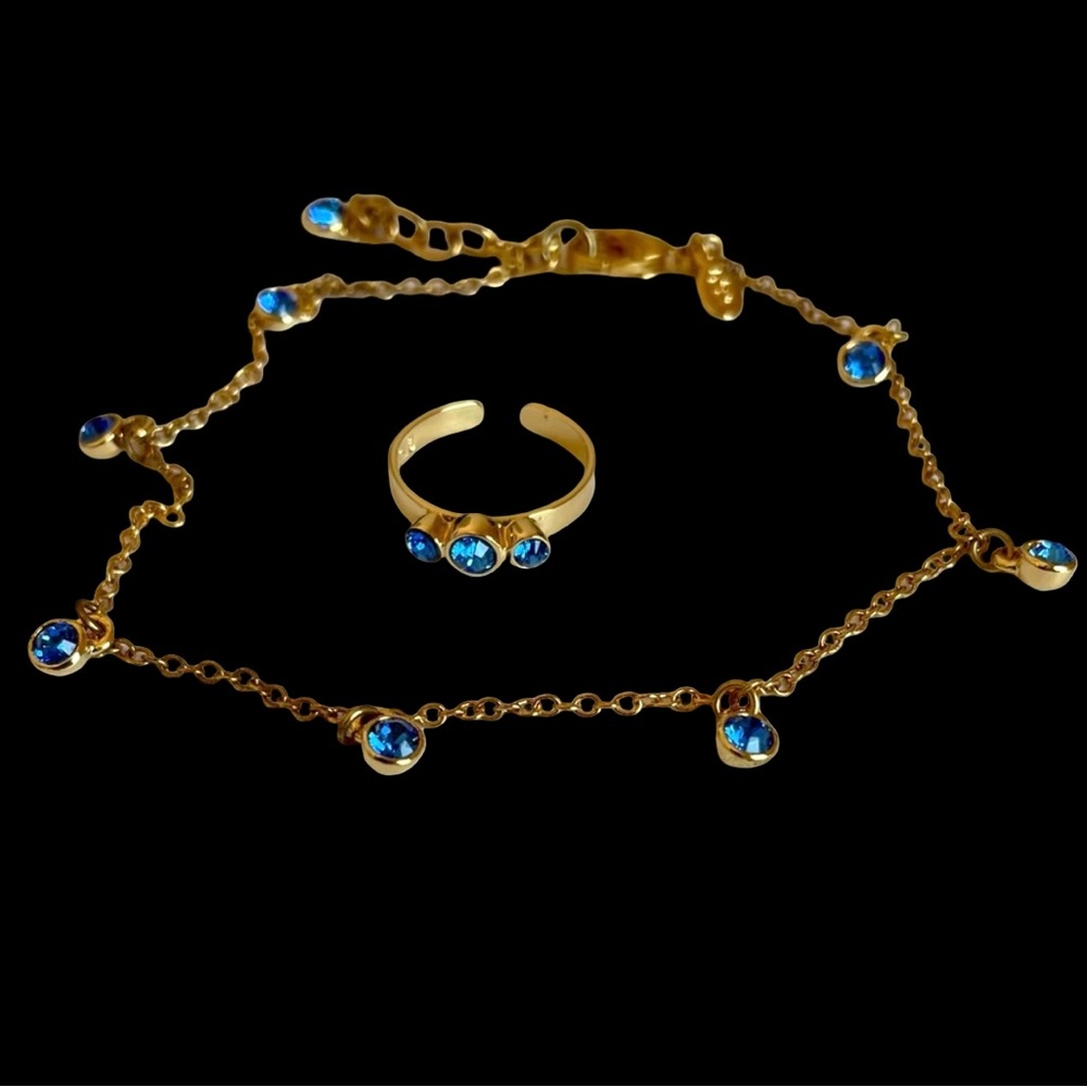 Vintage Joan Rivers Gold Plated September Birthstone Anklet And Toe Ring Set